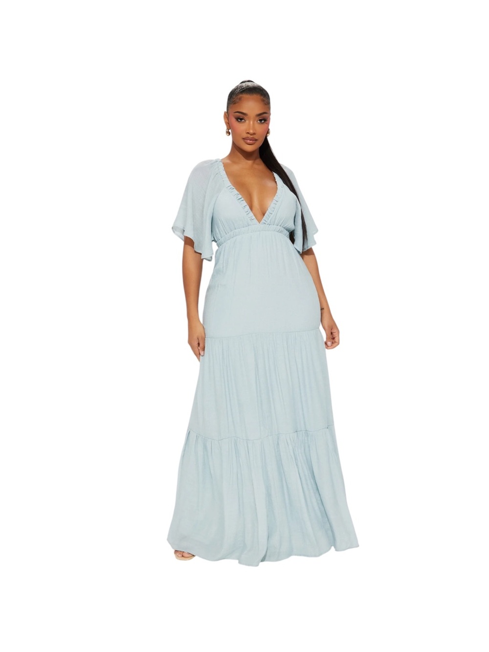 Fashion Nova Elena Light Blue Ruffle Maxi Dress - Large